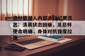 星空体育官网-洛杉矶湖人内部会议纪要流出：清晨状态回暖，足总杯使命明确，身体对抗强度拉满的简单介绍